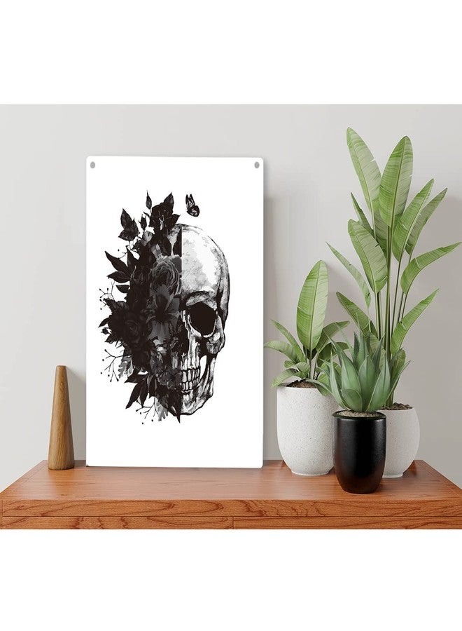 FREHVN Vintage Floral Skull Wood Sign Black Skull Wooden Signs Rustic Hanging Plaque Home Wall Art "8 x 10" Perfect Skull Sign Wall Decor for Home Living Room Bedroom - Image 5